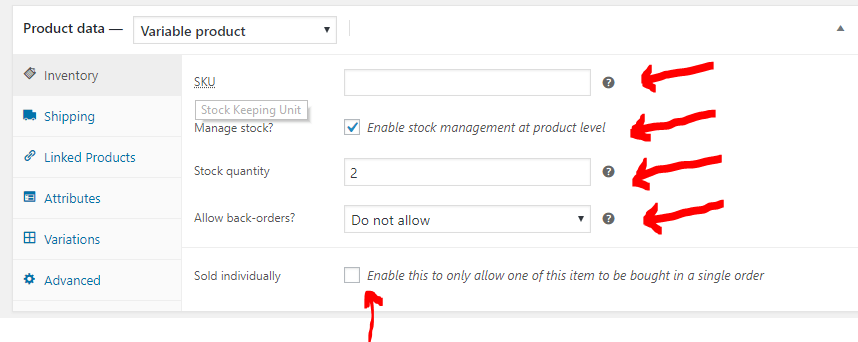 Woocommerce Inventory Product Settings